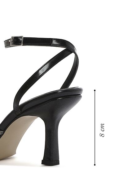 Derimod Women's Black Ankle Strap Stone Thin Heeled Shoes Sandals 25Sfe390332