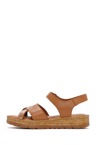 Derimod Women's Tan Ankle Strap Genuine Leather Comfort Sandals 25Sfd320714