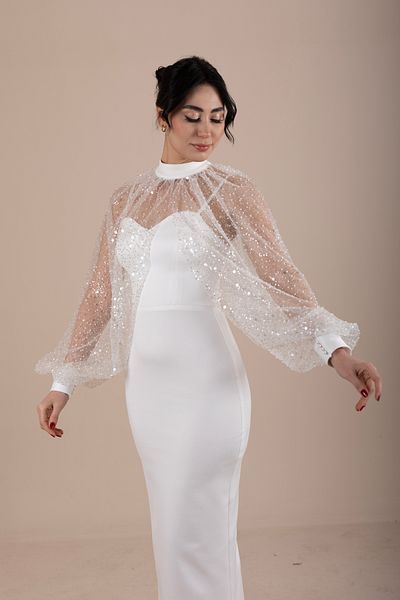 berissima bride Sequin Sequined Lace Cape Pen Promise |   Engagement |   Wedding Dress