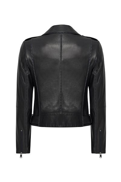 Derimod Angel-X Women's Black Biker Leather Jacket 24Wgd5264Ve