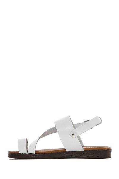 Derimod Women's White Flip Flops Genuine Leather Bodrum Sandals 25Sfd331218