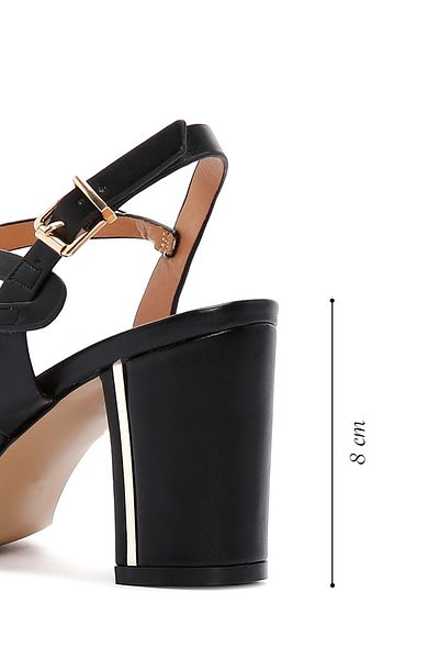 Derimod Women's Black Ankle Strap Thick Heeled Shoes Sandals 25Sfe462118