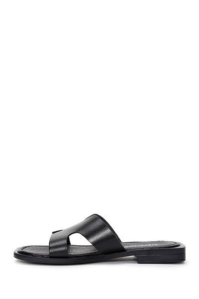 Derimod Women's Black Leather Slippers 25Sfd 330218