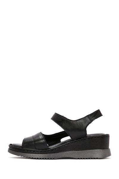 Derimod Women's Black Thick Soled Ankle Strap Genuine Leather Comfort Sandals 25Sfd320818