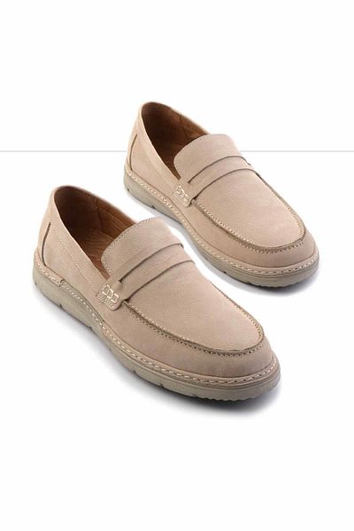 Bambi Sand Nubuck Genuine Leather Men's Loafer Shoes E01304412201