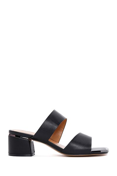 Derimod Women's Black Short Thick Heeled Slippers 25Sfe 460818