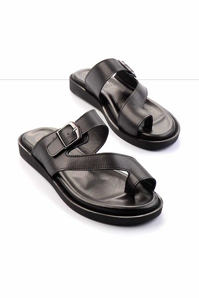 Bambi Black Napa Genuine Leather Men's Slippers E04433001543
