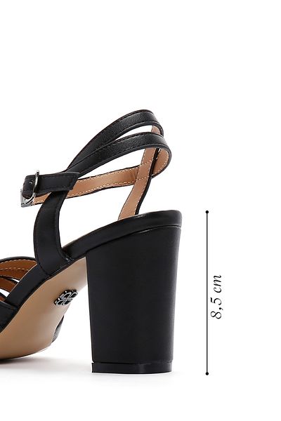 Derimod Women's Black Ankle Strap Thick Heeled Shoes Sandals 25Sfe462218