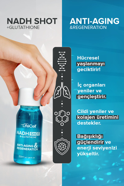 Lifecell Nadh Shot + Glutathione ( Glutatyon ) Yaşlanma Karşıtı Takviye Edici Gıda
