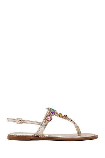 Derimod Women's Gold Stone Flip Flops Sandals 25Sfe491014