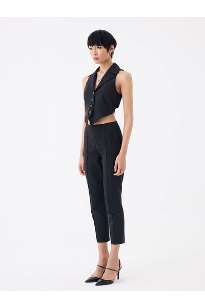 RİVUS Buttoned Front, Low-Cut Waist Vest with Back Tie Detail - Black