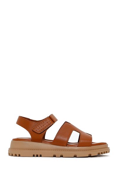 Derimod Women's Tan Genuine Leather Comfort Sandals 25Sfd300218