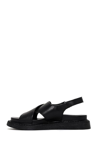 Derimod Women's Black Strappy Genuine Leather Comfort Sandals 25Sfd300118
