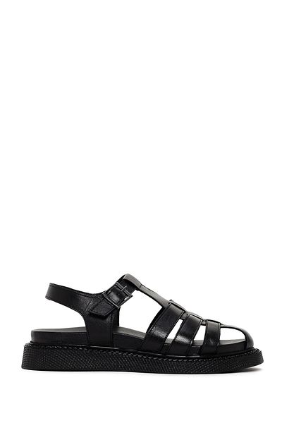 Derimod Women's Black Strappy Genuine Leather Comfort Sandals 25Sfd300418