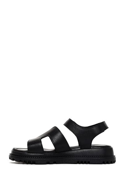 Derimod Women's Black Genuine Leather Comfort Sandals 25Sfd300218