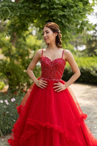 berissima bride Minerva Engagement Toilet - Henna Dress, Imported Jablonex Lace Embroidered, Ruffle Detailed Skirt