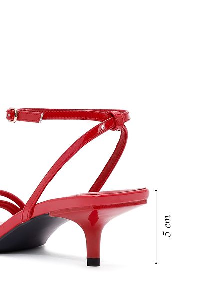 Derimod Women's Red Ankle Strap Heeled Shoes Patent Leather Sandals 25Sfe485916