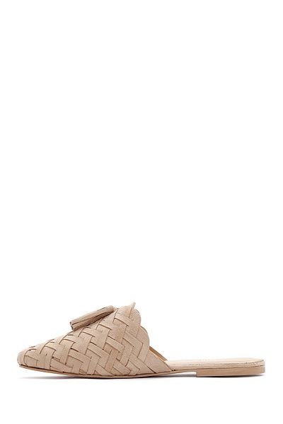 Derimod Women's Beige Knitted Leather Slippers 25Sfd 290029