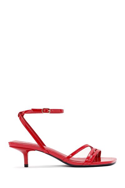 Derimod Women's Red Ankle Strap Heeled Shoes Patent Leather Sandals 25Sfe485916