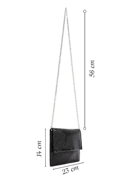 Derimod Women's Black Long Chain Strap Stone Evening Dress Clutch Bag 25Sbd2901Ts