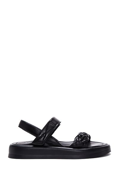 Derimod Women's Black Ankle Strap Genuine Leather Sandals 25Sfd360718
