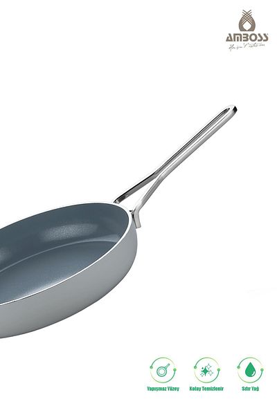 Amboss 3 Piece Maxi Fireproof Non-Stick Ceramic Oblate Pot Pan Set 28 cm – Gray