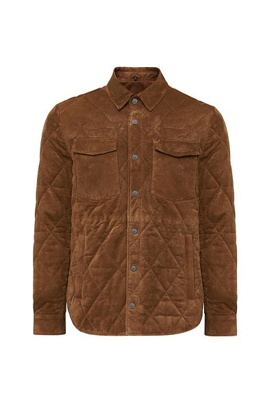 Derimod Kante Men's Camel Shirt Collar Suede Leather Coat 24Wgd 655310