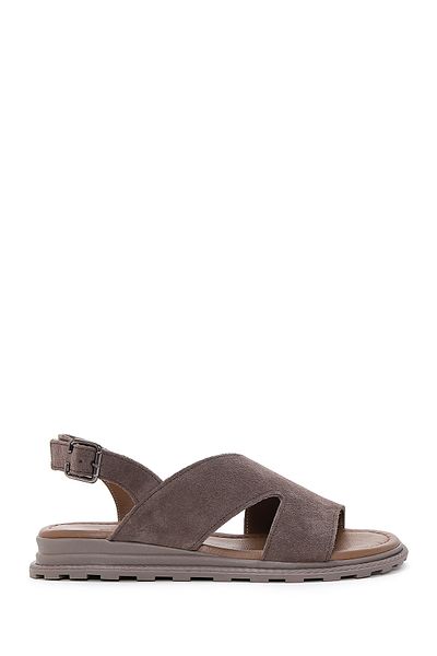 Derimod Women's Mink Ankle Strap Suede Genuine Leather Sandals 25Sfd350010