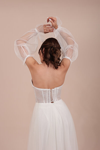 berissima bride Calypso Helen Nikah Elbisesi & Gelinlik, Fransız Lez Dantel, İnci İşlemeli, Balon Kol