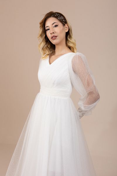 berissima bride Φόρεμα γάμου και αρραβώνων Aurora V-Neck Glittery Tulle Midi