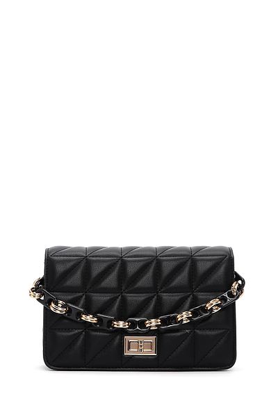 Derimod Women's Black Long Strap Quilted Crossbody Bag 25Sbd2910Kp