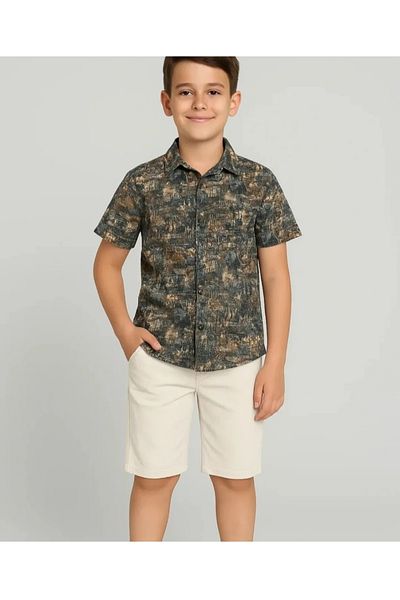 Mackays Boy's Woven Shirt Woven Linen Capri Shorts Set