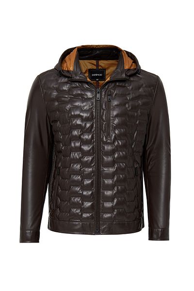 Derimod Silva Men's Brown Hooded Leather Coat 24Wgd6552U3