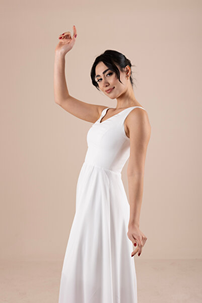 berissima bride V Yaka Şifon Nikah & Dış Çekim Elbisesi