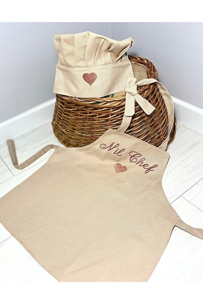 Koala Tasarım Çocuk Mutfak Önlüğü Minik Şef Önlüğü ve Şapkası Kalpli