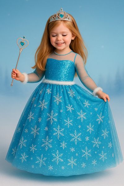 Parti Kırtasiye Rochie Elsa - Costum Frozen Coroana Sceptru Mănuși Cadou Frozen Costum Tarlatan cu mânecă lungă