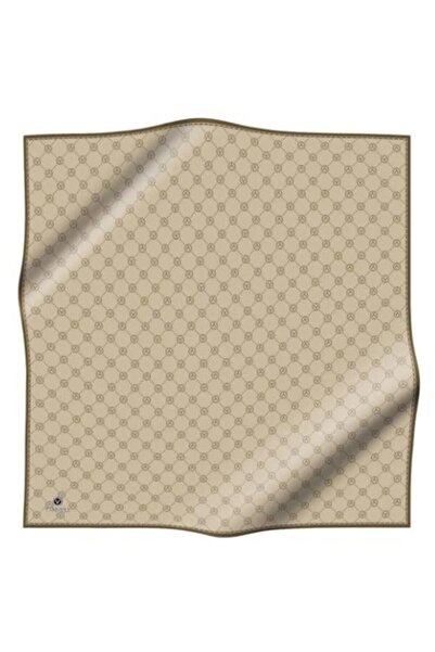 Vissona Camel - Kahve Monogram Desenli Tivil İpek Eşarp DGN 52033 - 0004