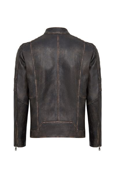 Derimod Morant Men's Brown Vintage Slim-Fit Leather Jacket 24Wgf6554G6
