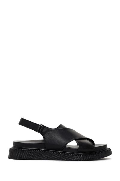 Derimod Women's Black Strappy Genuine Leather Comfort Sandals 25Sfd300118