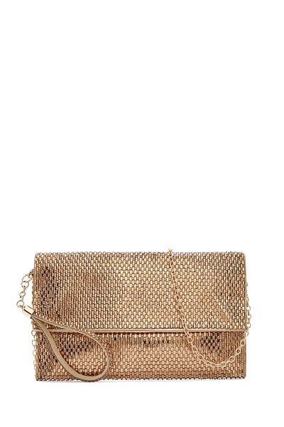 Derimod Women's Gold Long Chain Strap Stone Evening Dress Clutch Bag 25Sbd2901Ts