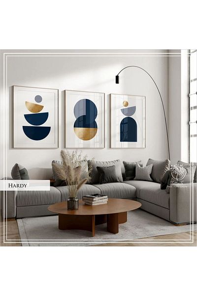 Tablomtr Set de 3 picturi decorative Hardy cu cadru metalic și sticlă