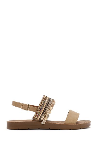 Derimod Women's Beige Back Tie Stone Sandals 25Sfe464314