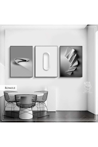 Tablomtr Metal Çerçeveli Gerçek Camlı Tablo Romile 3 Lü Set