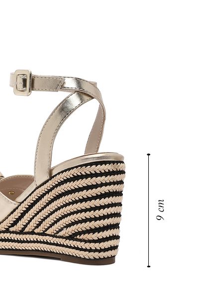 Derimod Sandale espadrile metalice cu toc cu pană, cu cataramă aurie pentru femei 25SFE482432