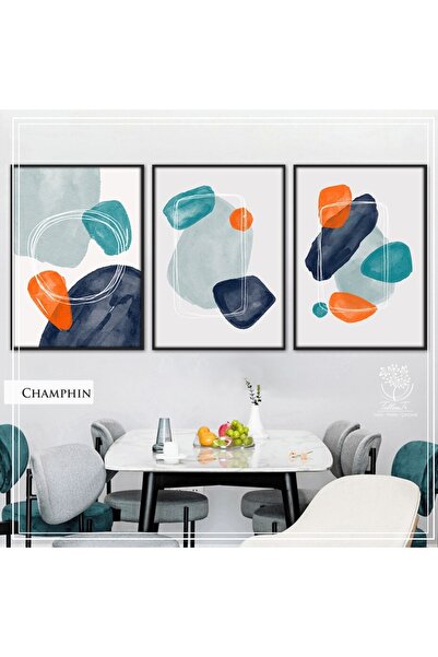 Tablomtr Metal Çerçeveli Gerçek Camlı Tablo Champhin 3 Lü Set