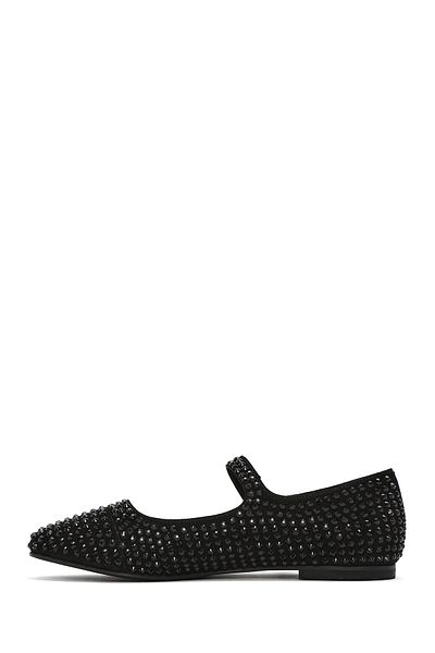 Derimod Women's Black Stone Genuine Leather Summer Ballerina Shoes 25Sfd1800Ts