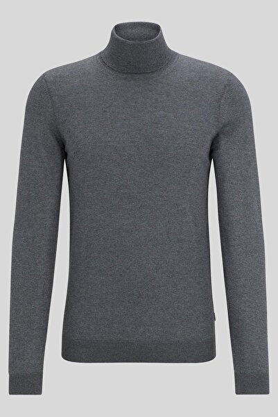 BOSS Slim Fit Balıkçı Yaka Erkek Kazak Siyah