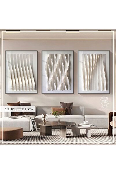 Tablomtr Metal Çerçeveli Gerçek Camlı 3'lü Silhouette Flow Tablosu