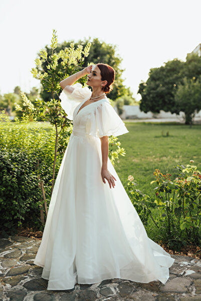 berissima bride Helios V-yaka Derin Dekolteli Saten Nikah Elbisesi & Gelinlik