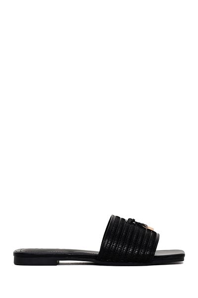 Derimod Women's Black Patterned Slippers 25Sfe 480014